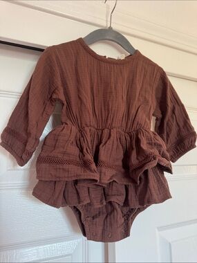 Quincy Mae Brick Brown Baby Romper with Textured Knit
